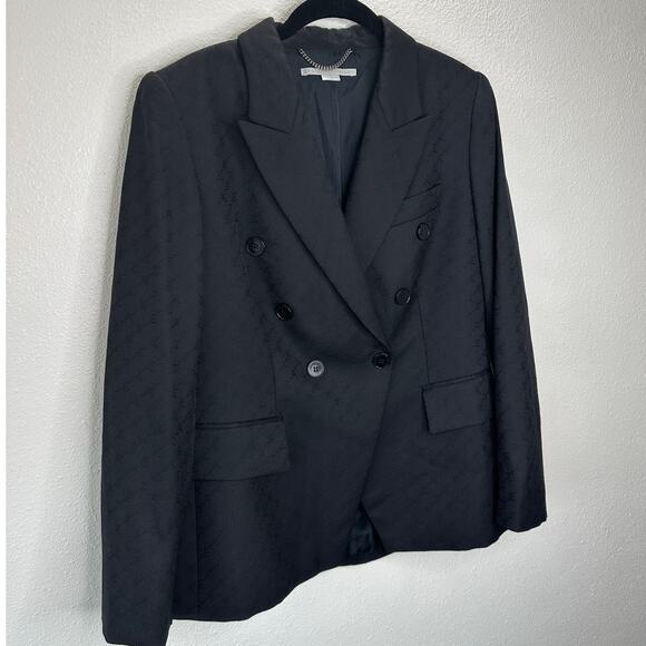 Stella McCartney Black Wool Embossed Double Breasted Button Blazer 46 / L - Picture 3 of 15